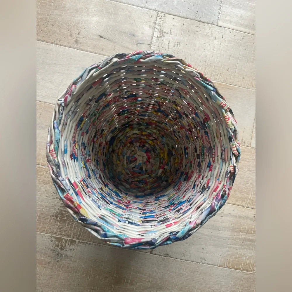 Colorful Handwoven Woven Recycled Paper Wastebasket Trash Can Basket